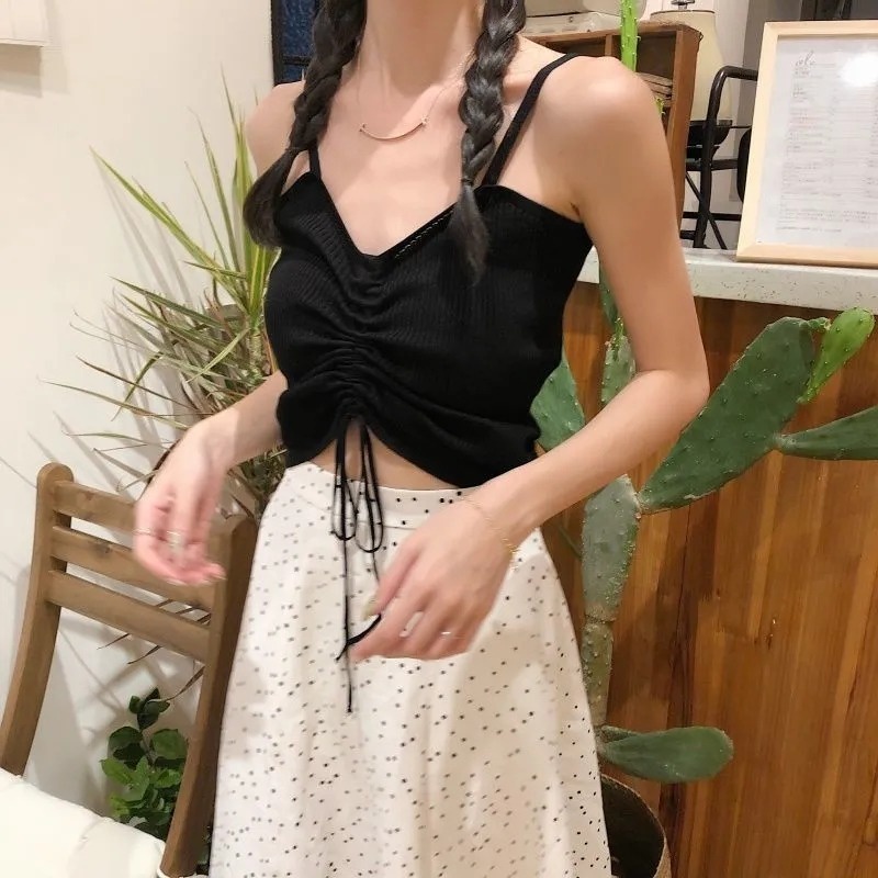 Áo camisole ZHELIHANGFEI dệt kim phối dây rút xinh xắn cho nữ