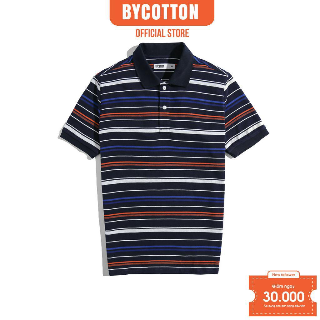 Áo Polo Nam Cao Cấp Có Cổ BY COTTON Sọc Xanh Cam