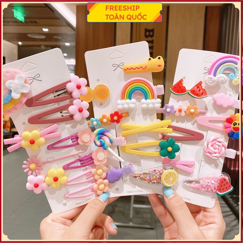 Set 10 kẹp tóc cầu vồng kẹo mút phong cách Hàn Quốc xinh xắn dễ thương cho bé gái đáng yêu .