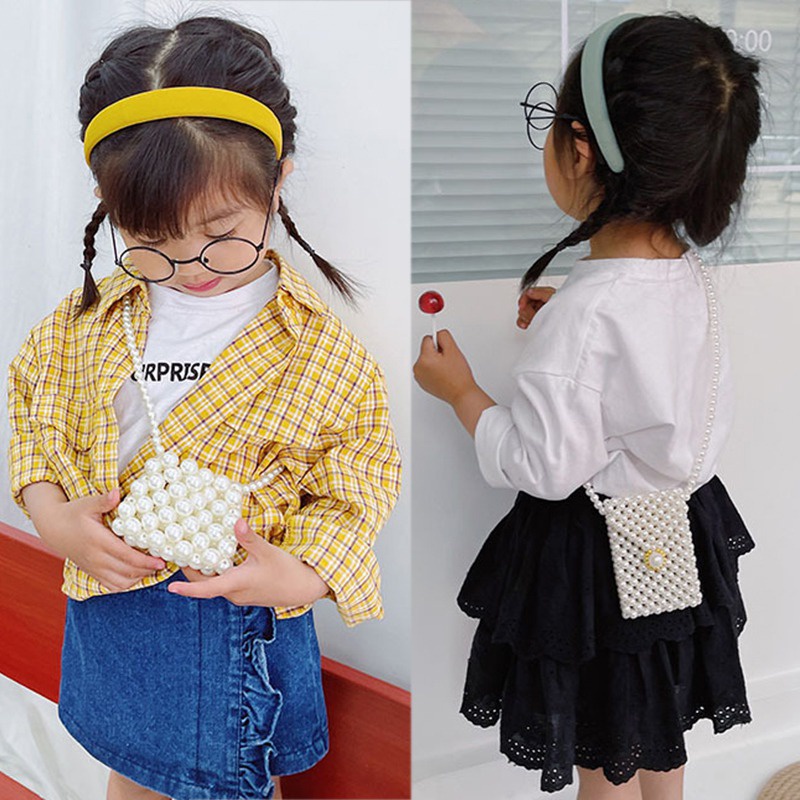 Túi đeo chéo mini đính ngọc trai giả thời trang dễ thương cho bé gái