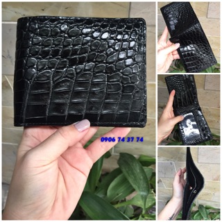 Ví da cá sấu 2 mặt da bụng màu đen