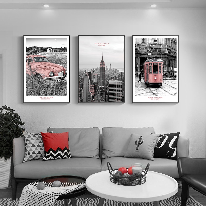 Mới Tranh Vải Bạt In Hình Xe Buýt New York Phong Cách Bắc Âu Trang Trí Phòng Khách Không Kèm Khung