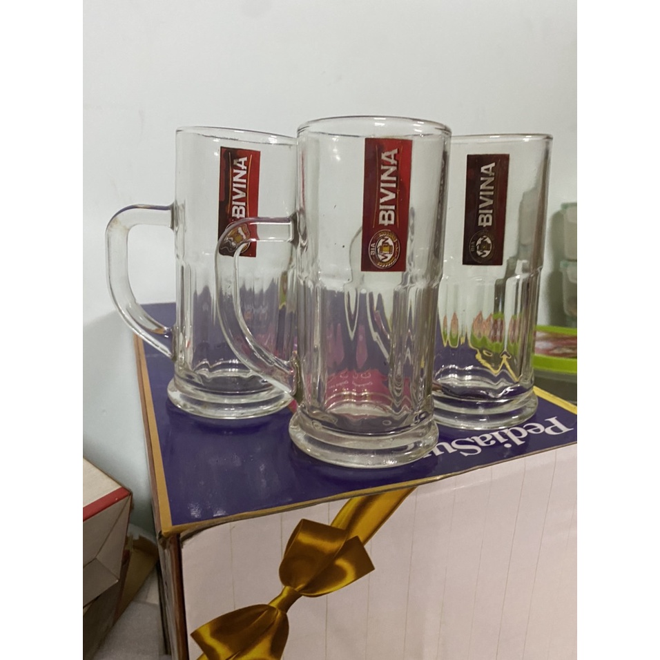 SÉT 3 LY THỦY TINH CÓ QUAI QUÀ TẶNG BIA BIVINA