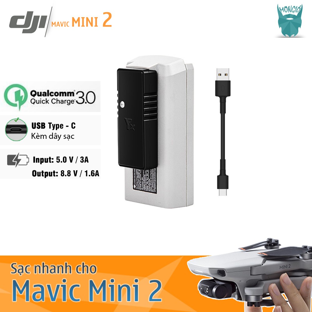 Cục sạc nhanh cho MAVIC MINI 2 - Sạc 1 Pin, Công nghệ Quick Charge 3.0, USB chuẩn type C