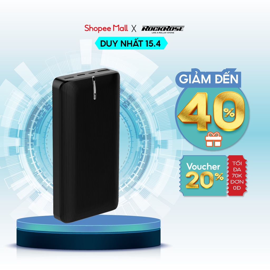 [Mã BMBAU50 giảm 10% đơn 99k] Sạc Dự Phòng 20000mAh ROCKROSE Vogue 20 - Cổng USB A Sạc Nhanh Cho Iphone/ Android