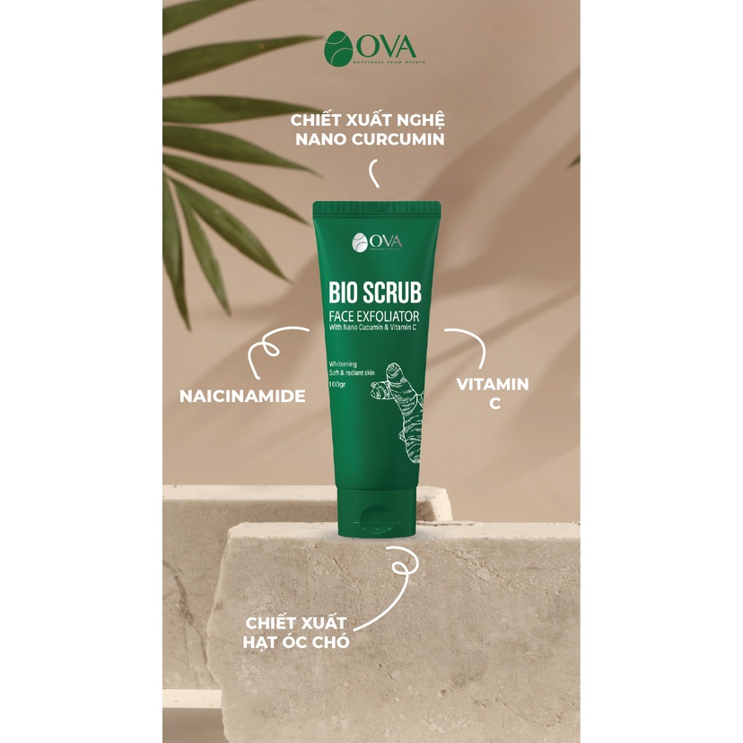 Gel tẩy da chết OVA Bio Scrub giảm mụn chiết xuất nghệ làm hồng hào làn da - Hộp 100gr