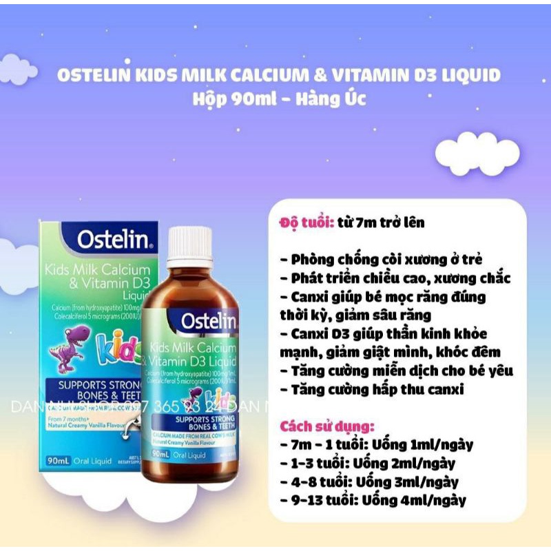Canxi sữa khủng long Ostelin &amp; Vitamin D3 Liquid 90ml - Xuất xứ Úc Chính Hãng
