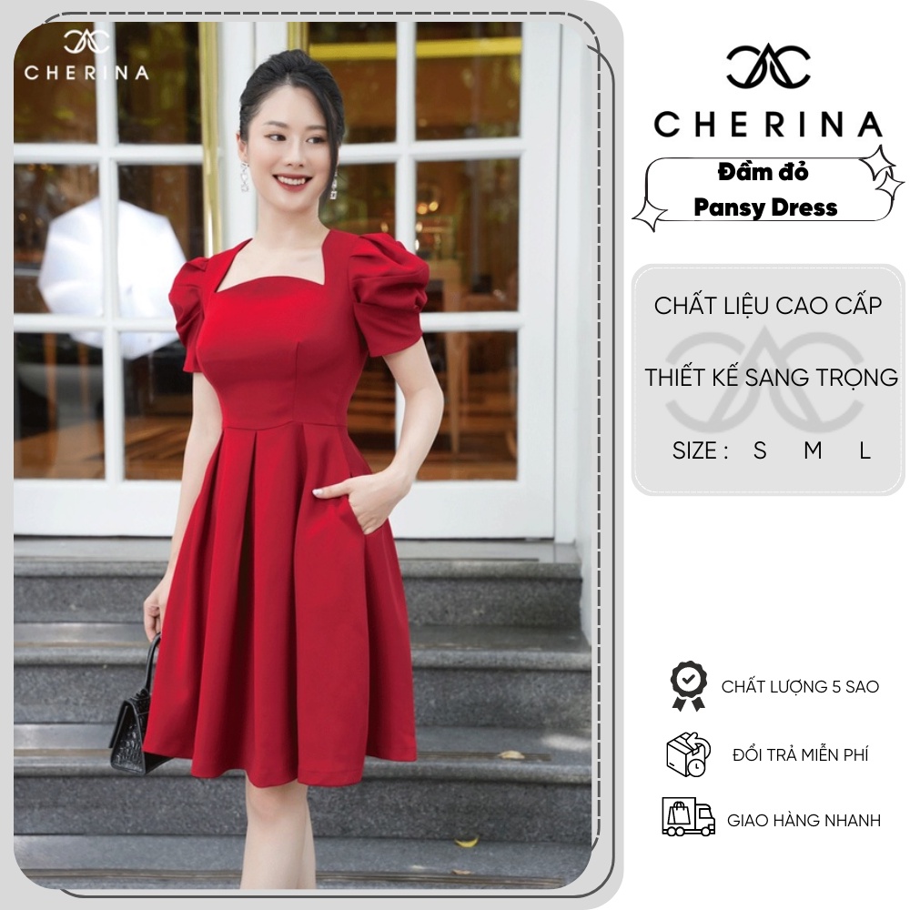 Đầm đỏ Pansy Dress ⚡ GIÁ SỐC ⚡ Váy nữ thời trang Cherina cao cấp, sang chảnh, thời thượng