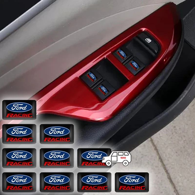 Set 10 miếng dán trang trí nút điều khiển trung tâm vô lăng xe hơi Ford ST Racing Wolf Territory Ecosport Everest Kuga Explorer Fiesta