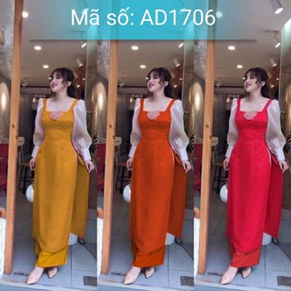 ⚡️ có big size 5XL ⚡️ AD1706 Set áo dài cách tân cổ vuông tay phòng đính hoa kèm quần ống rộng