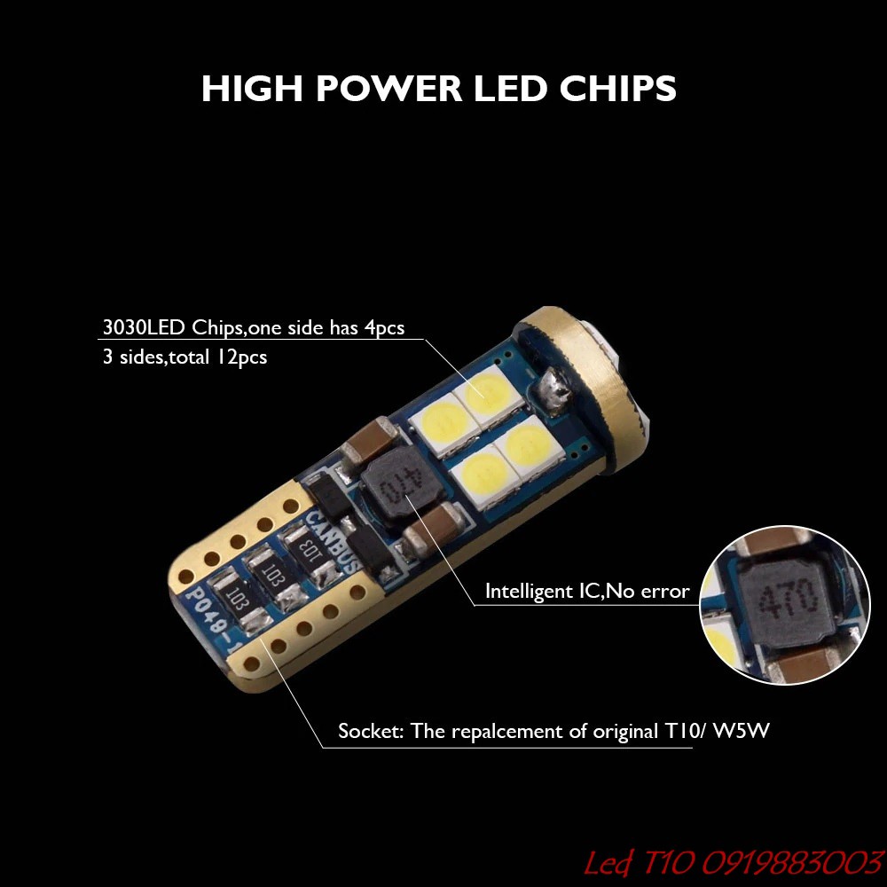 1 bóng đèn Led T10 Canbus 12smd Samsung 3030 siêu sáng