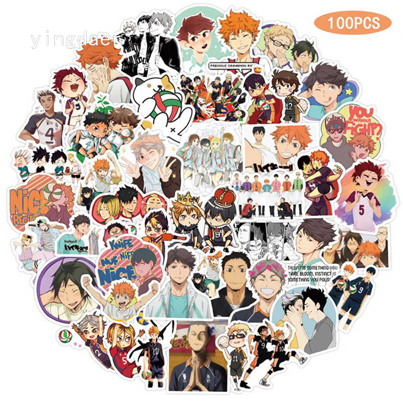 Set 100 Miếng Dán Hình Anime Haikyuu Chống Thấm Nước Trang Trí Laptop / Điện Thoại