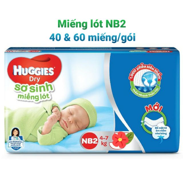 Miếng lót sơ sinh Huggies NB2 60 miếng