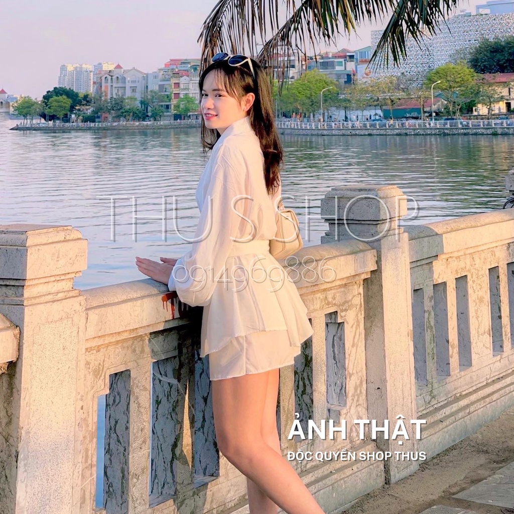 Set Váy Sơ Mi Suông Kèm Đai Buộc Tôn Dáng, Sơ Mi Kèm Quần Váy Chất Mềm Mịn THUS SV1C1 | BigBuy360 - bigbuy360.vn