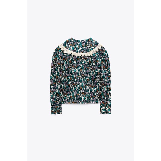 Áo ZARA AUTH cổ bèo hoạ tiết hoa nhí