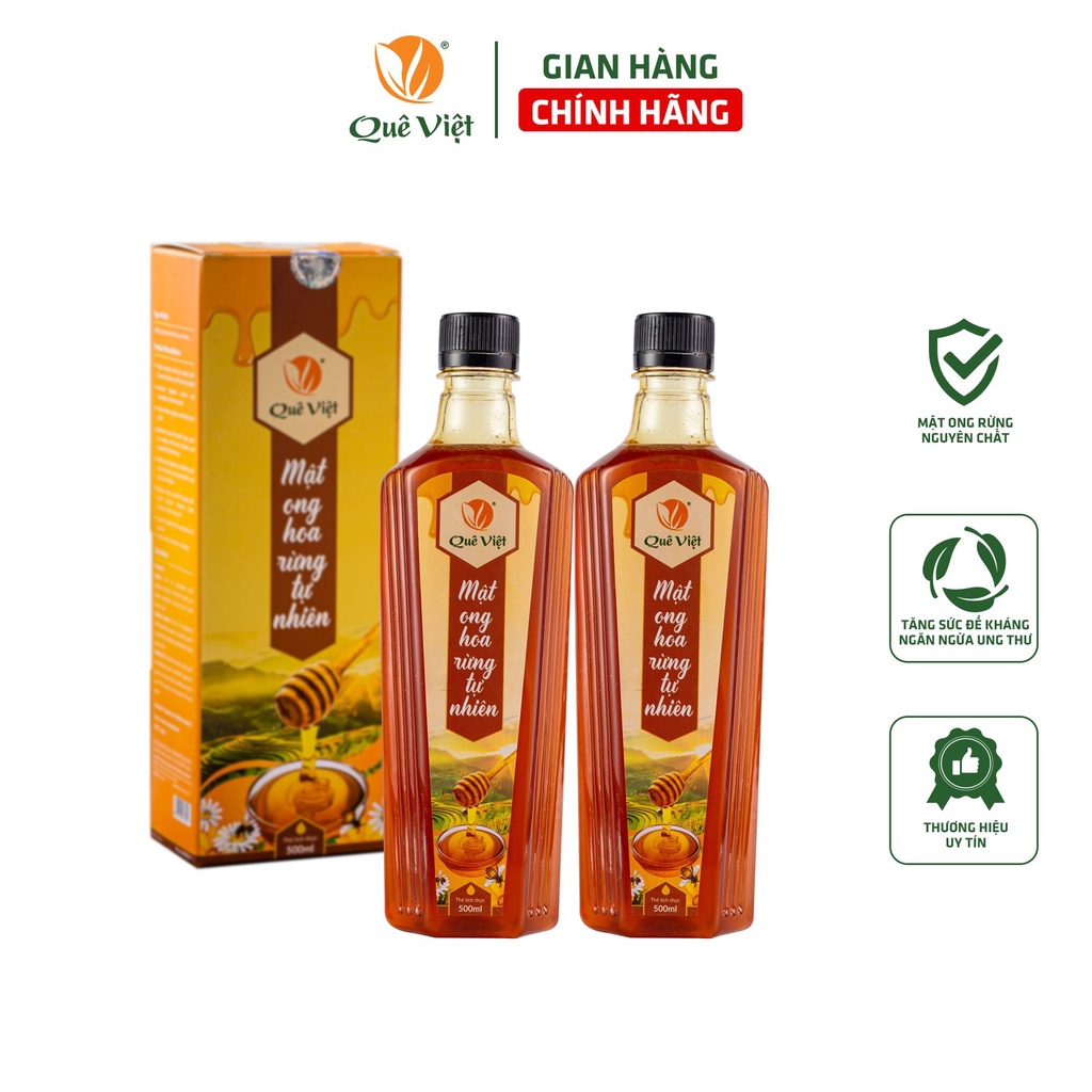 Mật ong nguyên chất hoa rừng tự nhiên Quê Việt (2 chai x 500ml/chai khối lượng 1400g)