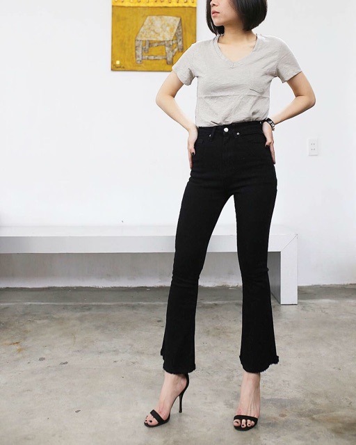 [XẢ KHO - GIÁ SỐC] Quần loe đen 9 tấc lưng cao (Hipshop HCM) | BigBuy360 - bigbuy360.vn