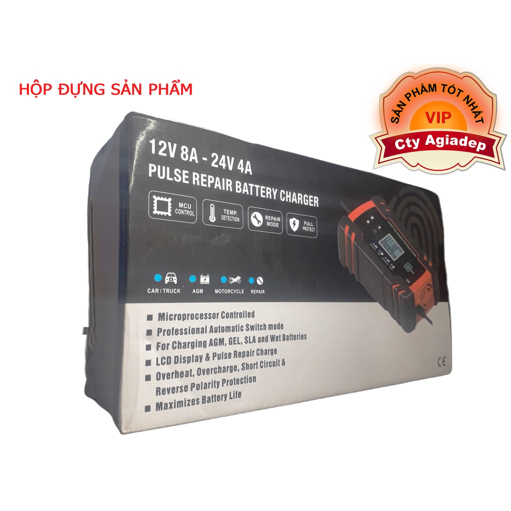 Sạc bình ắc quy ô tô xe máy 12V-24V Gorman tự ngắt khi đầy chức năng bảo dưỡng phục hồi ắc quy bằng khử sunfat