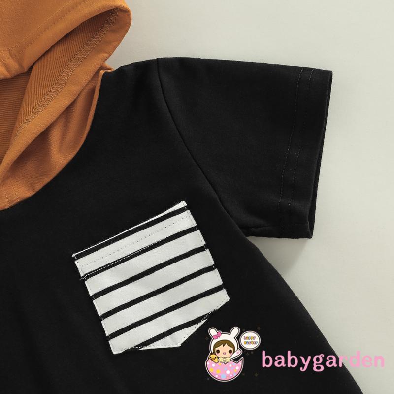 Bộ Áo Hoodie Ngắn Tay Kẻ Sọc Màu Sắc Tương Phản Phối Quần Short Thời Trang Mùa Hè Cho Bé Trai 1-5 Tuổi