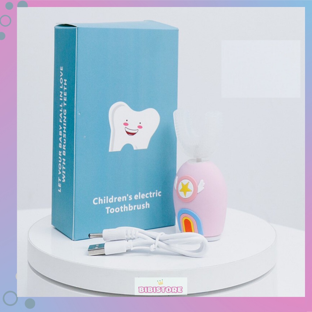 Bàn Chải Đánh Răng Điện Chữ U SiIicon Siêu Mềm Cho Bé,  Bàn Chải ĐiệnTrẻ Em Tự Động Cao Cấp 5 chế độ