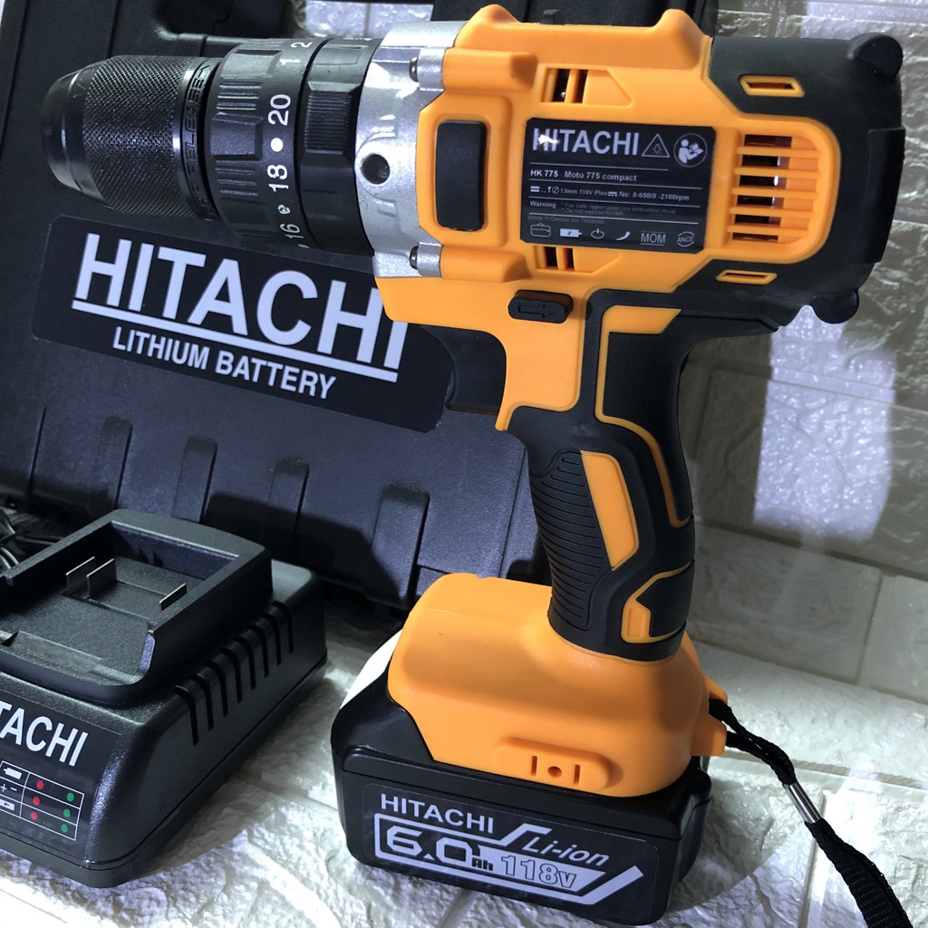 Máy Khoan pin  Hitachi 118V 3 chức năng, CÓ BÚA, LÕI ĐỒNG, Pin 10 cell, Kèm mũi vít, mũi tôn