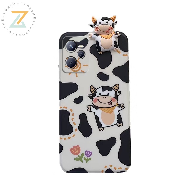 Zymello Ốp lưng OPPO Realme C35 C21Y C21 C20 C17 C15 C12 C11 C11 2021 Realme 5 5i 6i 7i 8i 9i Ốp Điện Thoại Gel silica Hình Bò Sữa 3D Cho
