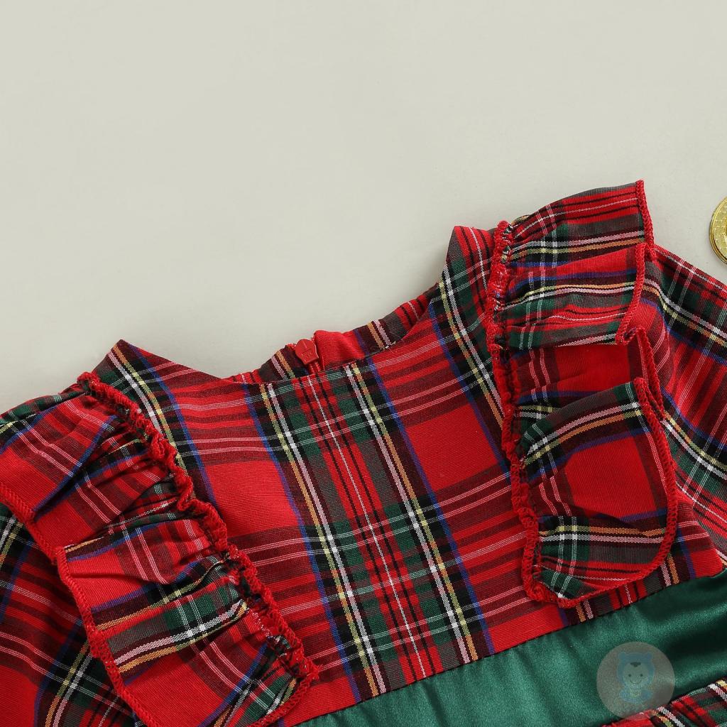 Đầm Chữ A Tay Dài Cổ Tròn Họa Tiết Kẻ Sọc Phối Vải Tuyn Thời Trang Giáng Sinh Cho Bé Gái LAA6