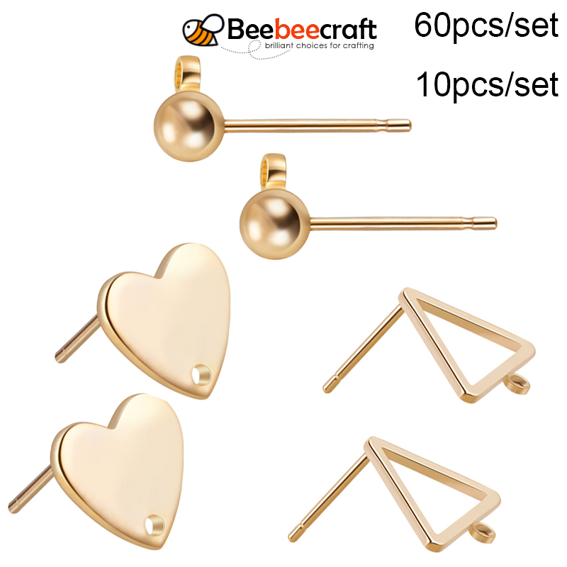 Ready Stock 10~60pcs Ear Stud Brass Gold Plated Loop Earring for Earring Findings