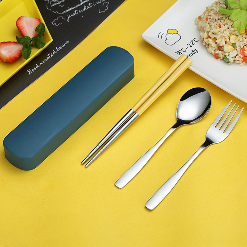 Bộ muỗng đũa nĩa bằng thép không gỉ kèm hộp đựng mang đi du lịch tiện lợi