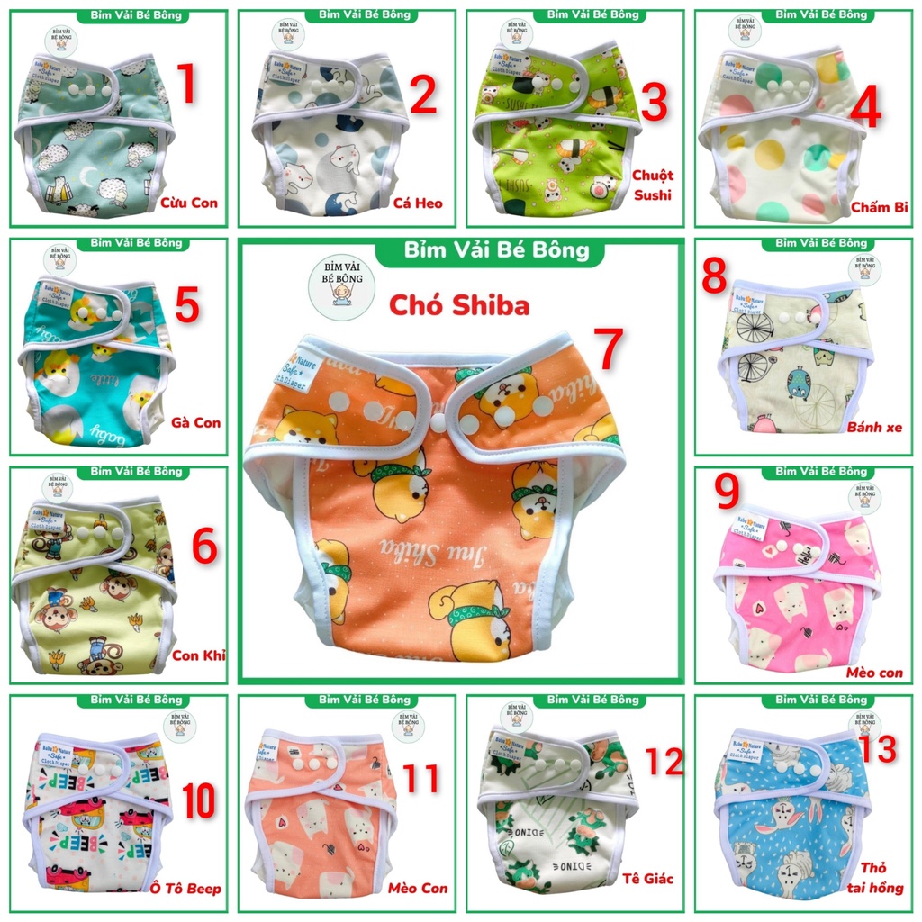 Combo 5 Vỏ Bỉm Vải, Tã Vải Babu Nature Size M,L (Chưa Kèm Lót)