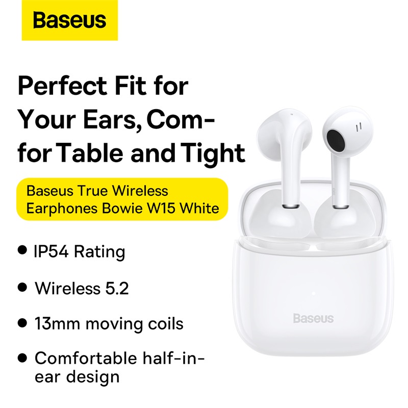 [Mã ELBMO2 giảm 12% đơn 500K] BASEUS Tai nghe nhét tai không dây W15 kết nối bluetooth 5.2 đa năng tiện lợi