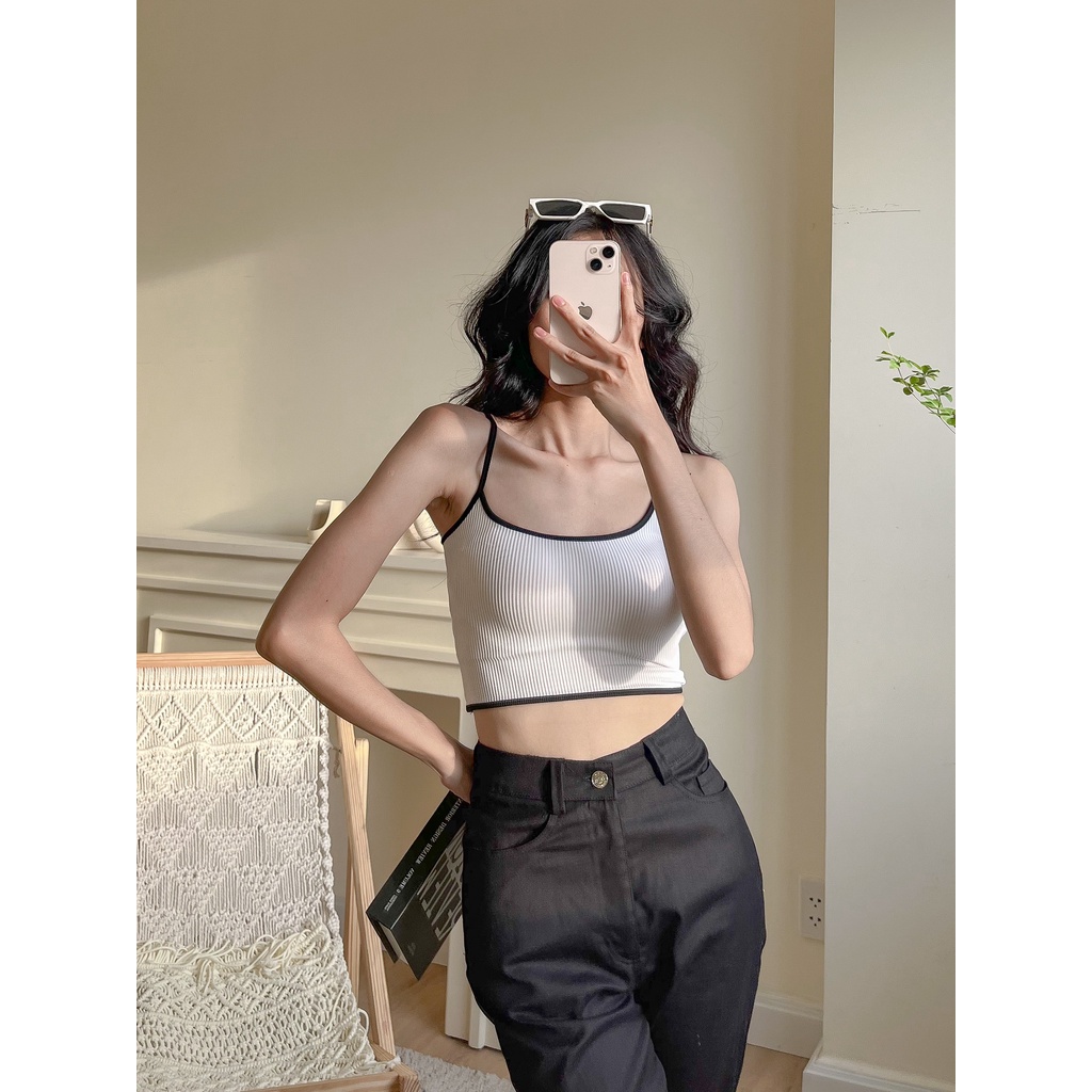 Áo hai dây cổ vuông viền cách điệu - EDINI - A1408