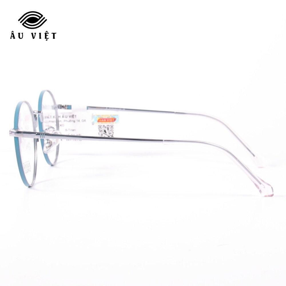 Gọng kính kim loại titanium Nikko 8311 nam nữ unisex dáng tròn màu xám xanh Full box