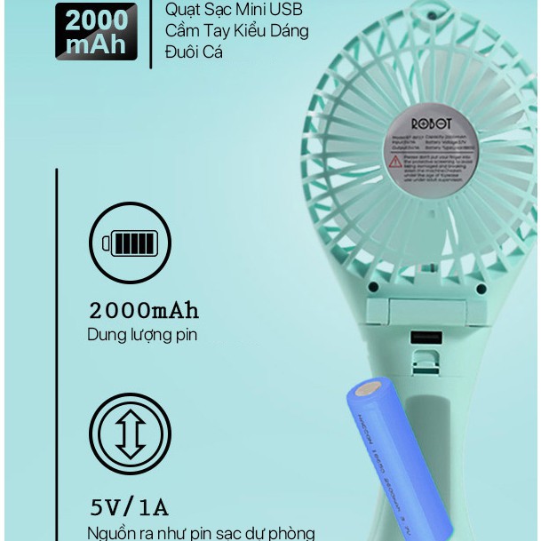[ 2 Trong 1 - Quạt Mini Và Pin Dự Phòng ] - Đầu USB Cầm Tay Robot Đuôi Cá - RT-BF07 - Hàng Chính Hãng | BigBuy360 - bigbuy360.vn