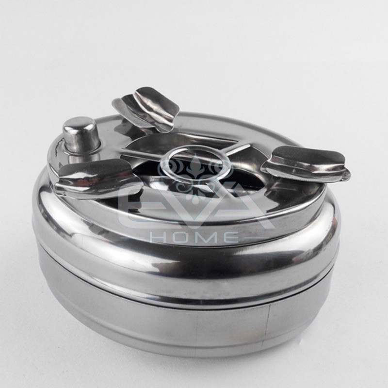 Gạt Tàn Thuốc Lá Inox Có Nút Bấm Đóng Mở Ngăn Đựng Tàn Thuốc Thông Minh / Gạt Tàn Inox Bấm Nút Tiện Dụng