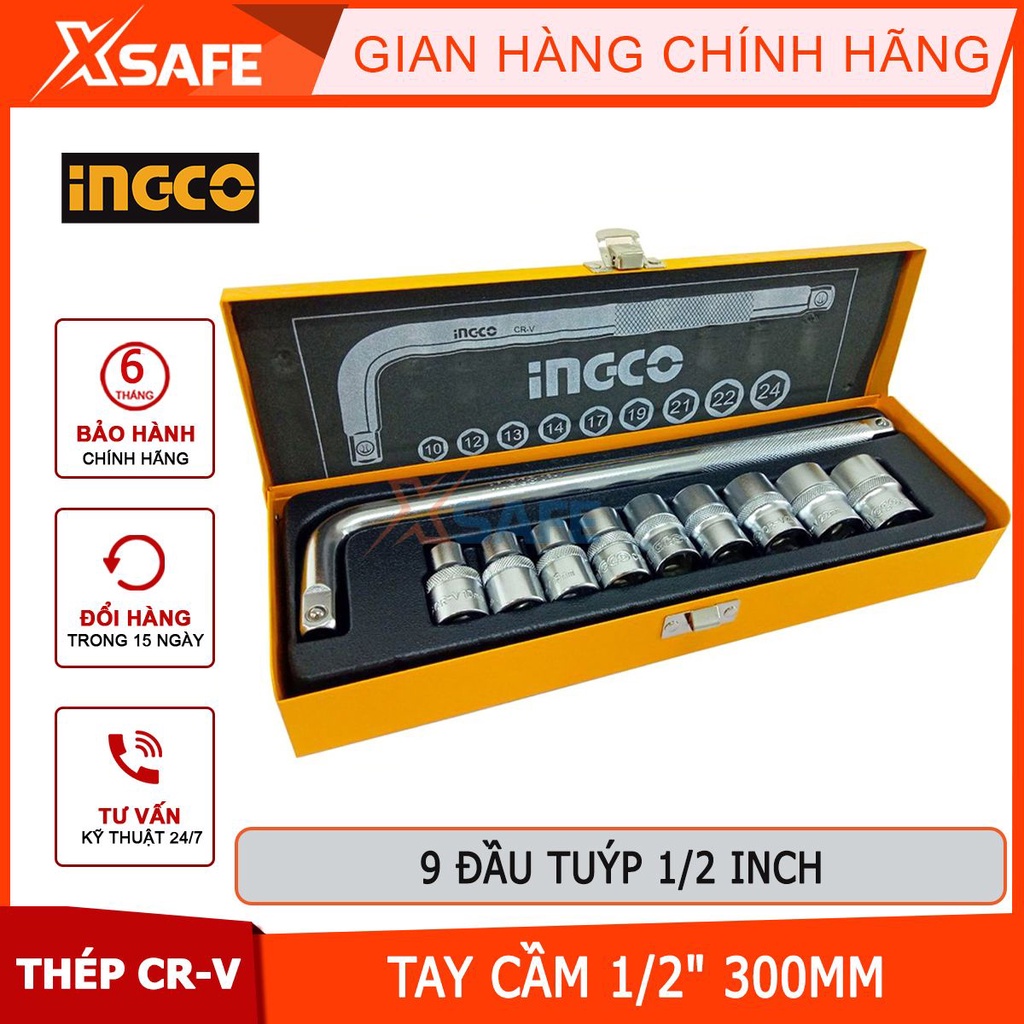 Bộ 10 đầu tuýp tay vặn chữ L 1/2 inch INGCO HKTS12101 thép CR-V siêu cứng, chịu nhiệt, chống rỉ sét [CHÍNH HÃNG][XSAFE]