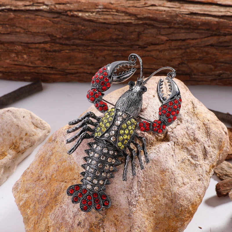 Ghim Cài Áo Hình Tôm Hùm Đính Đá Phong Cách Retro