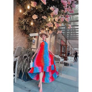 ĐẦM MAXI LOANG MÀU CỔ YẾM (KÈM VIDEO HÌNH THẬT)