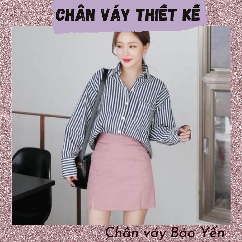 Chân váy chữ A hồng phấn xẻ 2 vạt trước - M20