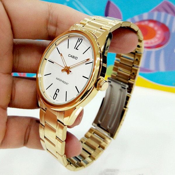 Đồng hồ nam Casio MTP-V005G-7BUDF Dây Kim Loại Mạ Vàng - Mặt Đồng Hồ Màu Trắng , bảo hành 12 tháng