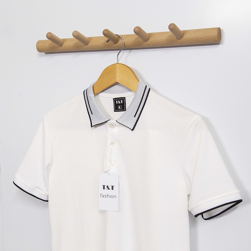 Áo polo nam áo thun nam có cổ tay ngắn phối vai đen trắng kiêu dáng hàn quốc chất cotton co dãn thoáng mát