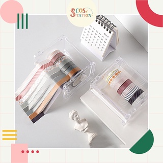 Combo 69k Hộp cắt Washi tape trong suốt và 5 cuộn băng keo [ Hàng có sẵn]