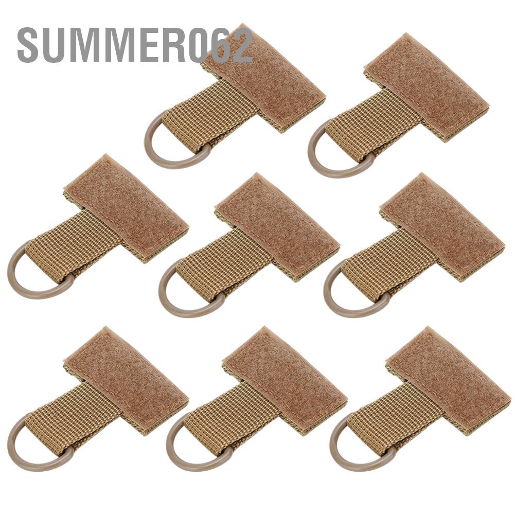 Summer062 8pcs Outdoor Camping Backpack Key Hook D‑Ring Nylon Webbing Buckle Hanging Belt Chain Khaki