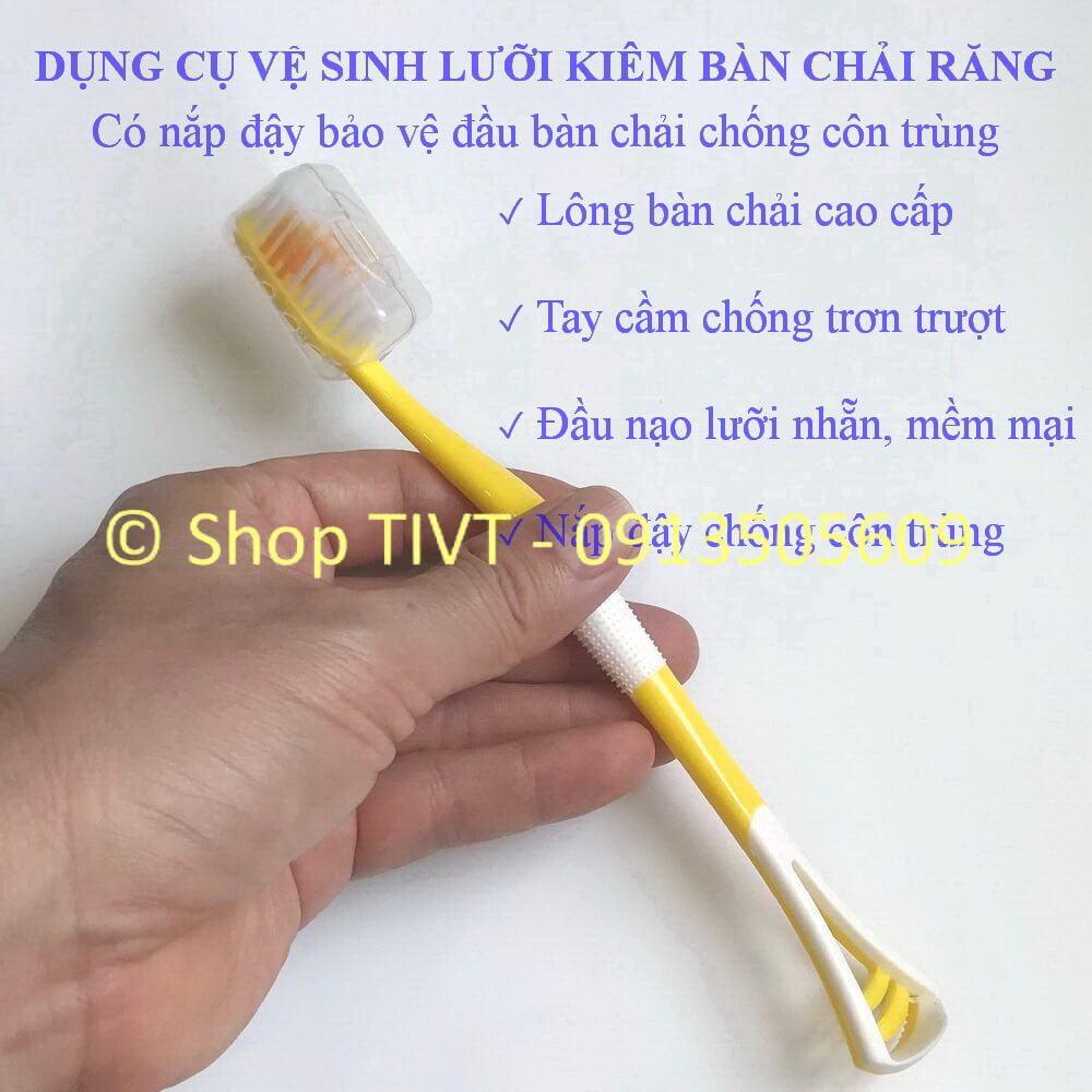 Dụng cụ răng miệng 2 đầu: dùng để vệ sinh lưỡi, làm bàn chải đánh răng, tiện ích 2 trong 1, bàn chải kiêm nạo lưỡi-TIVT