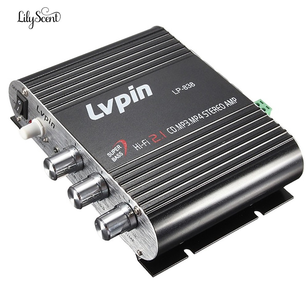 Đầu khuếch đại âm thanh nổi Lvpin838 12V CD MP3 MP4 kênh 2.1 cho xe hơi