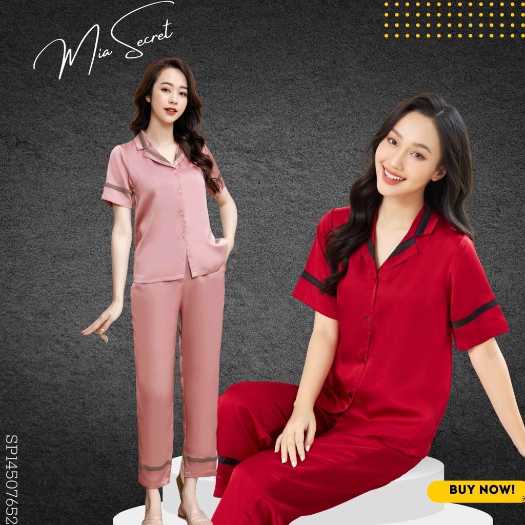 Đồ bộ nữ mặc nhà MIA SECRET, đồ ngủ pijama lụa tằm băng cao cấp mềm mượt, mặc mát MIA07652