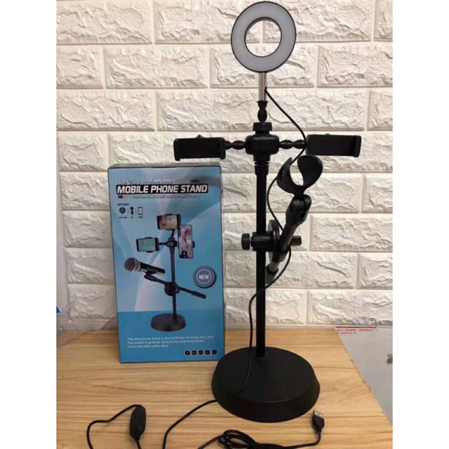 Tripod - Bộ đèn liveStream để bàn đa năng 4 in 1 cao cấp 2 kẹp điện thoại SALE