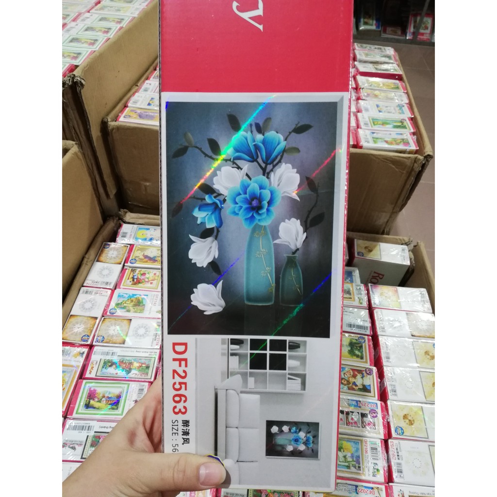 Tranh đính đá Bình Hoa Xanh DF2563 (57x70cm) - chưa đính đá