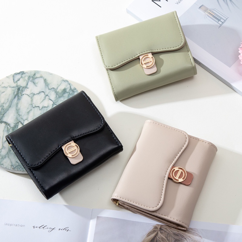 Ví Da Pu Dáng Ngắn Đựng Thẻ Thiết Kế Xinh Xắn Cho Nữ