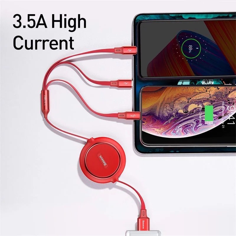 Cáp sạc dây rút 3 đầu Baseus Golden Loop 3 in 1 Elastic